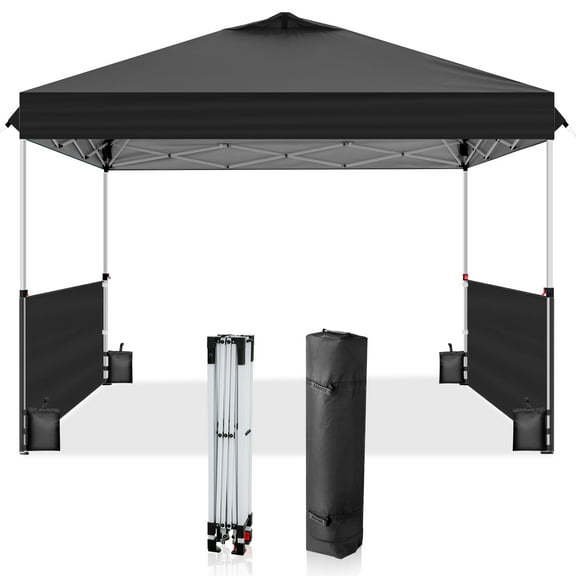 Zimtown 10 x 10 Ez Up Pop Up Canopy Tent Instant Sun Shelter Tent with One Push Central Button,Air Vent,Wheeled Carry Bag,2 Half Sidewall for Party,Events,Beach,Music Festivals,Carnival,Camping Black