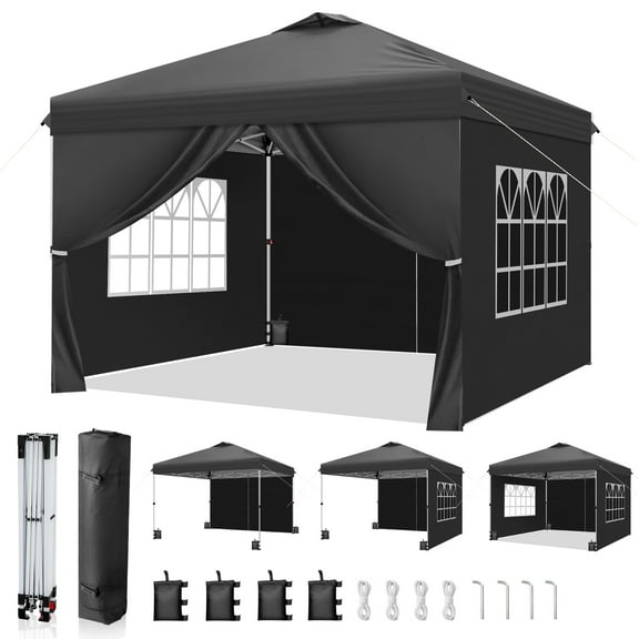 Zimtown 10' x 10' Ez Up Pop Up Canopy Tent Instant Sun Shelter Tent with One Push Central Button,Air Vent,Wheeled Carry Bag for Party,Events,Beach,Carnival,Camping Black