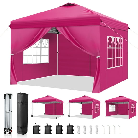 Zimtown 10' x 10' Ez Up Pop Up Canopy Tent Instant Sun Shelter Tent with One Push Central Button,Air Vent,Wheeled Carry Bag for Party,Events,Beach,Carnival,Camping Pink