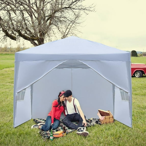 Zimtown 10' x 10' Pop Up Canopy Tent Instant Practical Waterproof Folding Tent w/4 with Carry Bag White