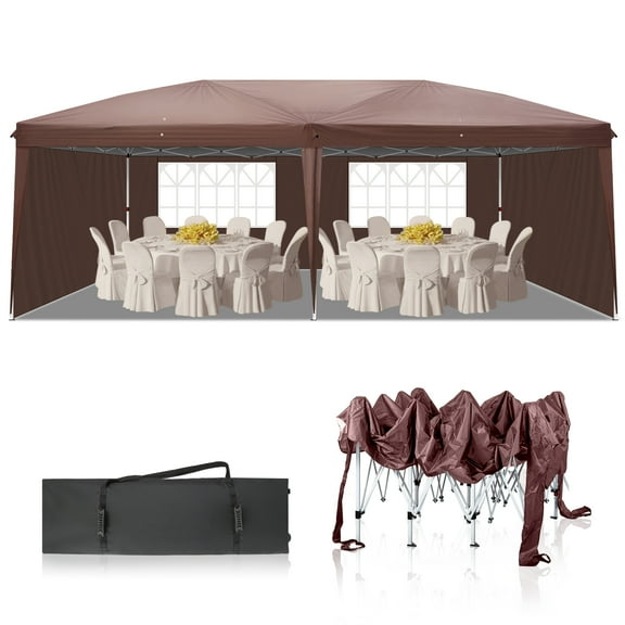 Zimtown 10' x 20' Brown Pop Up Outdoor Canopy, Upgraded Frame Waterproof