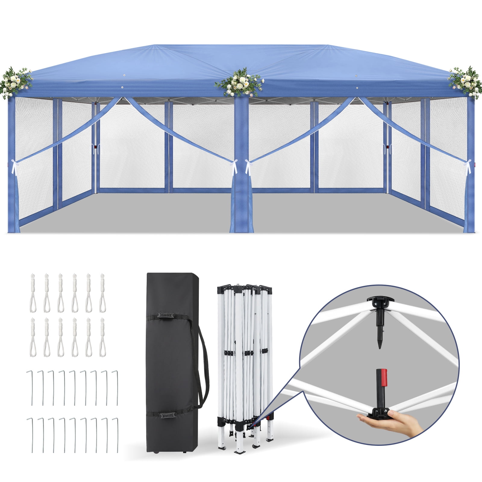 Zintown 10'x 20' Pop Up Party Tent One Push Setup Gazebo Outdoor Sun Shade with  Mosquito Net,Blue