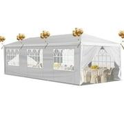 Zimtown 10'x 30' Canopy Tent  Gazebo Patio Outdoor Party Wedding Tent with 8 Sidewalls White