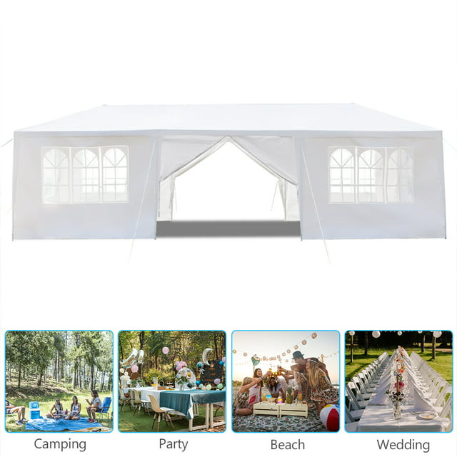 Zimtown 10'x 30' Canopy Tent  Gazebo Patio Outdoor Party Wedding Tent with 8 Sidewalls White