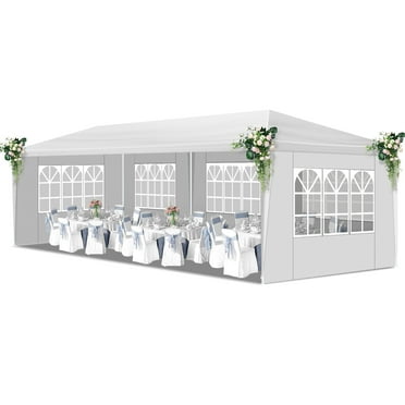 Zimtown 10'x30' Canopy Tent Outdoor White Sun Shelters Gazebos with 5 Removable Sides