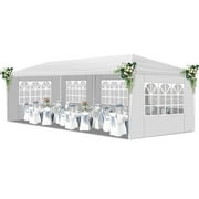 Zimtown 10x30 Canopy Tent Outdoor White Sun Shelters Gazebos with 5 Removable Sides