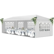 Zimtown 10'x30' Canopy Tent Outdoor White Sun Shelters Gazebos with 5 Removable Sides