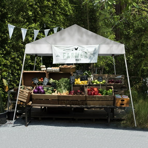 Zimtown 10x10 ft Pop Up Canopy Tent,Slant Legs,Outdoor Canopy with Carry Bag,for Camping,Party,Yard,Sports,and Beach Events Shelter,White