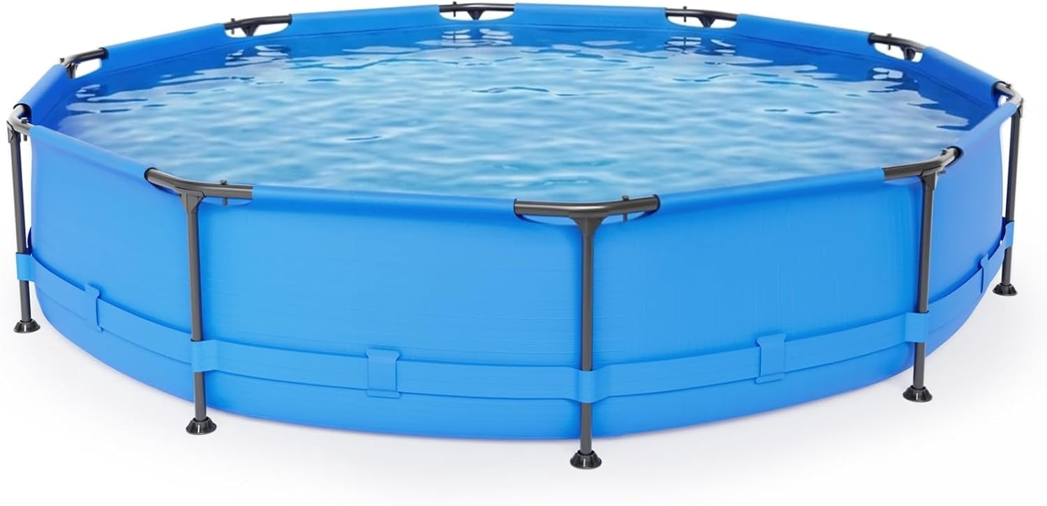 Zimtown 10ft x 30in Round Above Ground Pool, Blue Heavy-Duty Metal Frame Backyard Swimming Pool