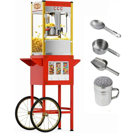 Zimtown 10oz Commercial Popcorn Maker with Cart & Candy Dispenser, 4 Gallon Popper, Red