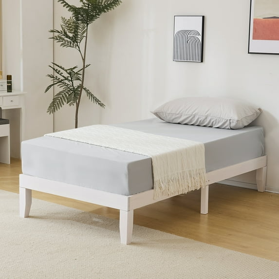 Zimtown 12" Solid Wood Platform Bed with Wooden Slats, Twin, Natural Pine, White