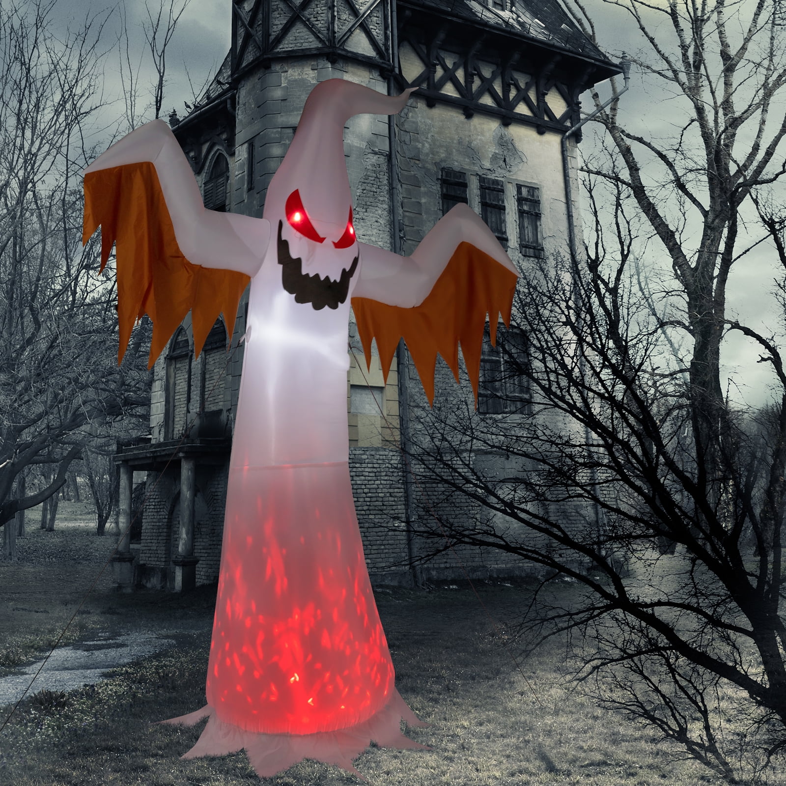 Zimtown 12FT Halloween Inflatables Ghost Outdoor Halloween Decoration w/ Scary Flames,4pcs LED Lights