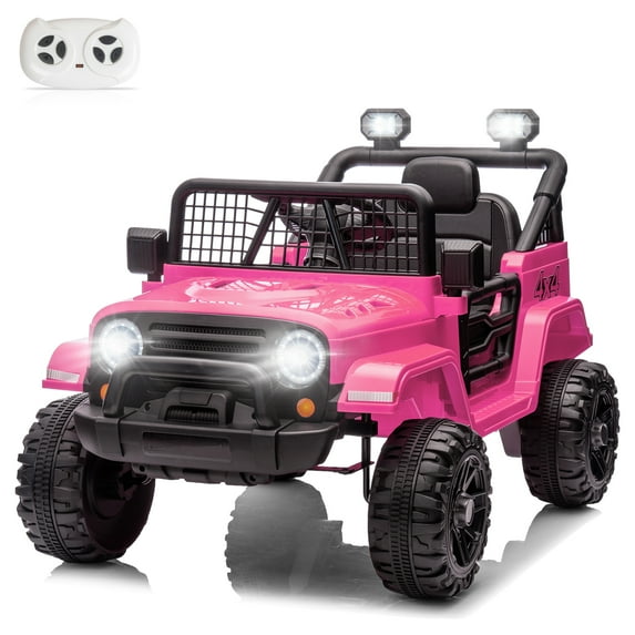 Zimtown 12V Kids Ride On Truck Car, Upgrade Edition, Electric Kids Toy with Remote Control, LED Lights and Realistic Horns, Hot Pink