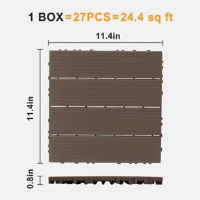 Zimtown 12x12 Inch Interlocking Deck Tiles - Quick-Lock Waterproof Flooring for Outdoor Porch, Poolside & Balcony, Slip-Resistant Light Coffee PVC Composite