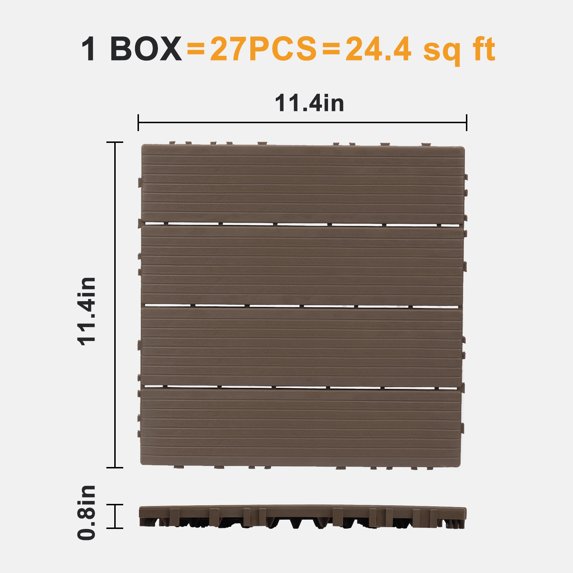 Zimtown 12x12 Inch Interlocking Deck Tiles - Quick-Lock Waterproof Flooring for Outdoor Porch, Poolside & Balcony, Slip-Resistant Light Coffee PVC Composite