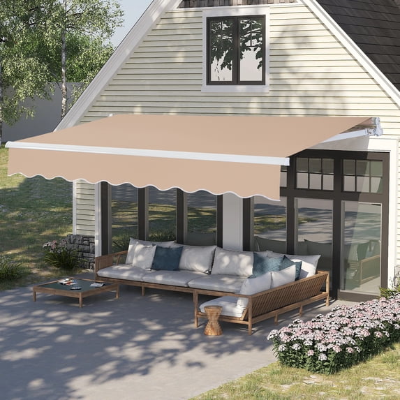 Zimtown 13 x 8 Ft Manual Retractable Awning, 13 x 8 ft Outdoor Patio Awning Retractable Sun Shade, Water-Resistant Polyester