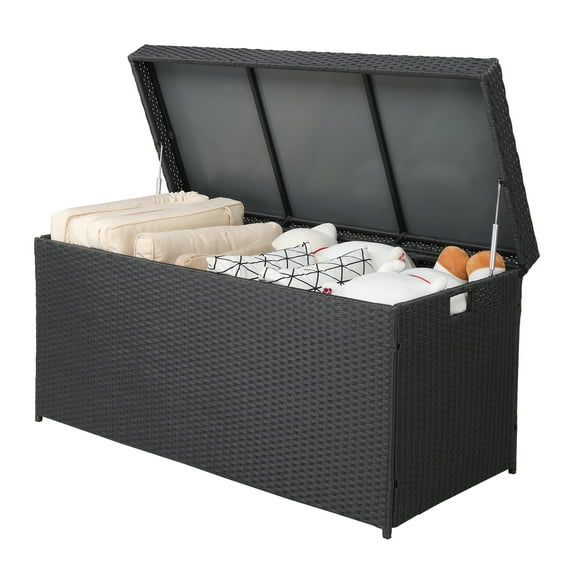 Zimtown 132 Gallon Deck Box, Wicker Rattan Storage Box for Patio Garden Yard Indoor & Outdoor