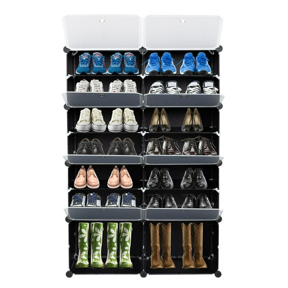 Zimtown 14 Cubes Portable Shoe Storage Cabinet 7-Tier Entryway Shoe Rack Shoe Shelf 28 Pairs Closet Shoes Organizer for Hallway Bedroom Living Room Dorm, Black Finish