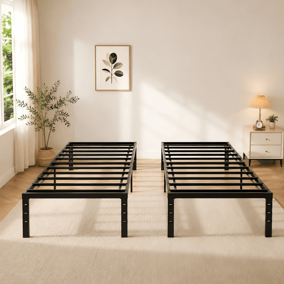 Zimtown 14 inch Twin Size Set of 2 Bed Frames Heavy Duty, Metal Platform Bed No Box Spring Needed, Black