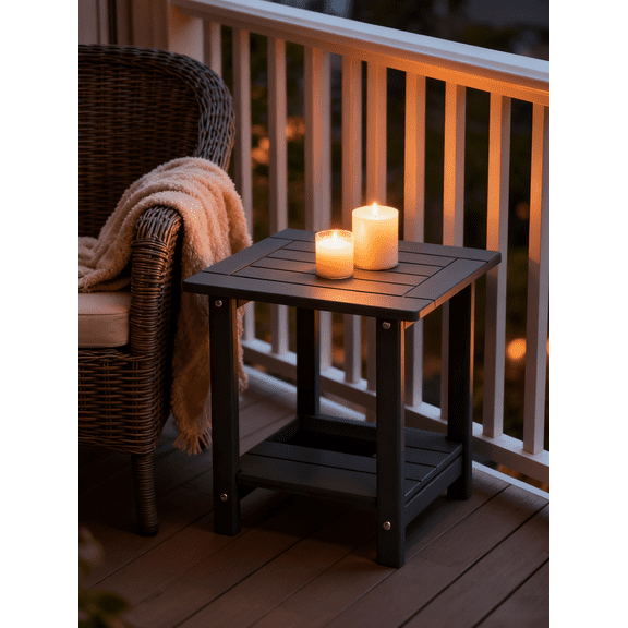 Zimtown 16.5x13in Rectangular 2-Tier HDPE Side Table for Outdoor Patio, Balcony or Garden, Dark Gray