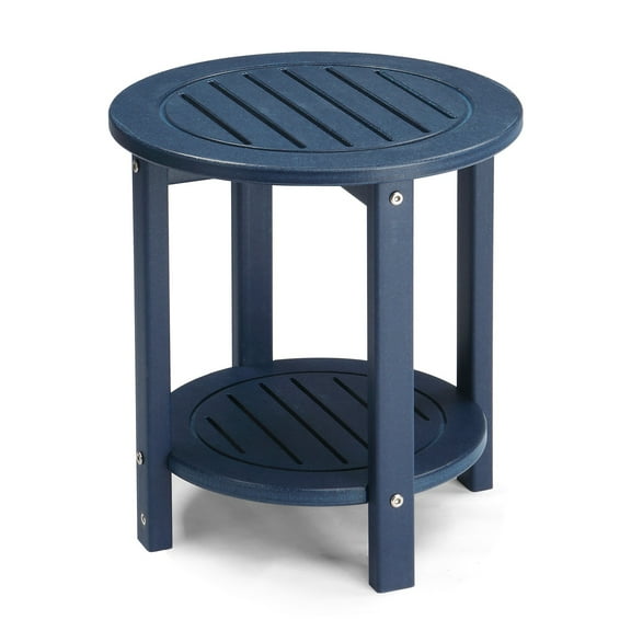Zimtown 16.1in Round 2-Tier HDPE Outdoor Side Table, 10.6lb Weight, for Patio Porch Balcony Use, Navy Blue