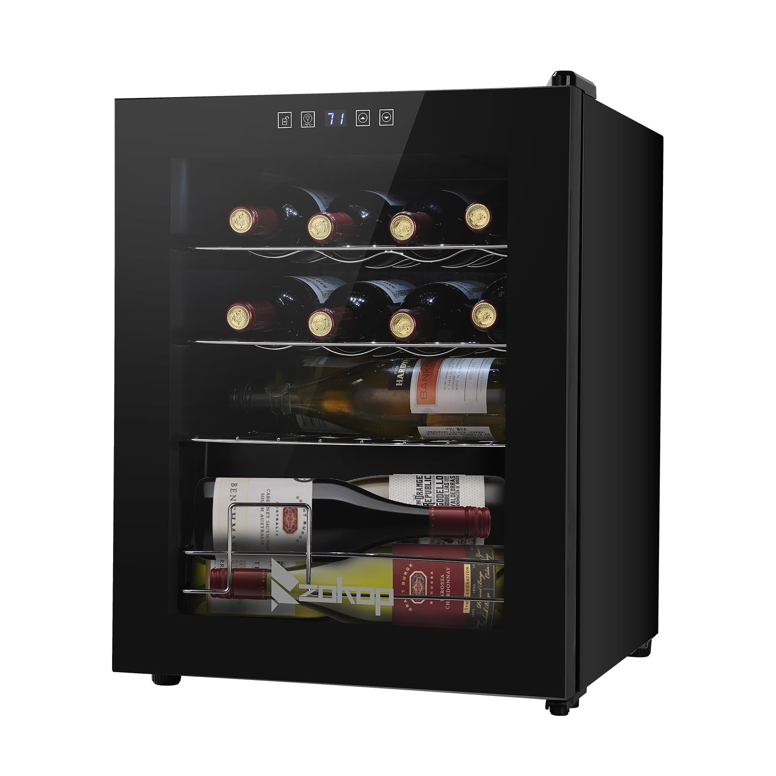 Zimtown 16 Bottle Compressor Wine Cooler Refrigerator w/Lock | Large Freestanding Wine Cellar For Red, White, Champagne or Sparkling Wine |  Digital Temperature Control Fridge Glass Door Black