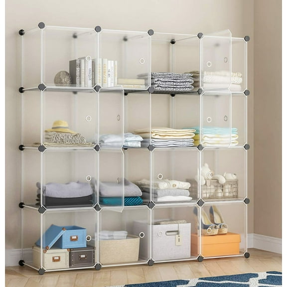 Zimtown 16-Cube Portable Closet Wire Cube Storage, Modular Bookshelf for Living Room Bedroom, White