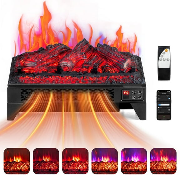 Zimtown 18'' Electric Fireplace Insert w/Remote & WiFi Control, Faux Fireplace Logs w/Timer, Overheat Protection, Adjustable Flame and Brightness, CSA Listed for Home Living Room Bedroom
