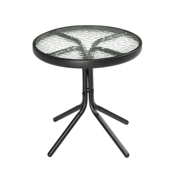 Zimtown 18" Round Tempered Glass Outdoor Patio Side Table, Metal Frame End Table, Black
