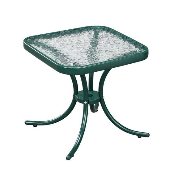 Zimtown 18" Square Tempered Glass Outdoor Patio Side Table, Metal Frame End Table, Green