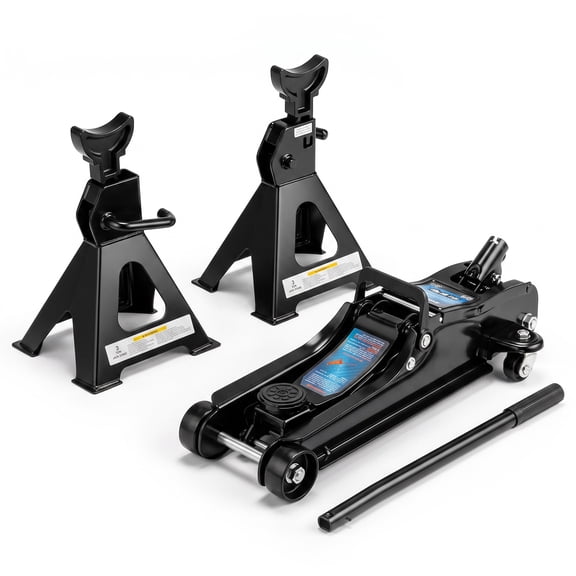 Zimtown 2.5 Ton Hydraulic Floor Jack with 2 Stands, Low Profile Car Jack Combo Repair Kit Lift Range 3.3"-15", Black