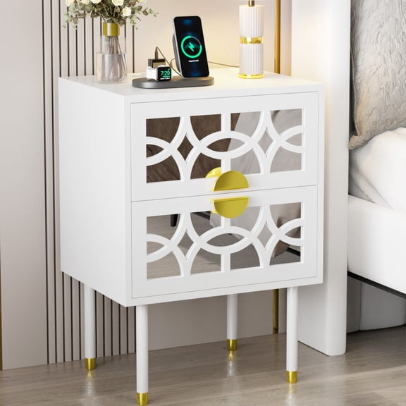 Zimtown 2-Drawer Nightstand, Side Table End Table with Charing Station, White