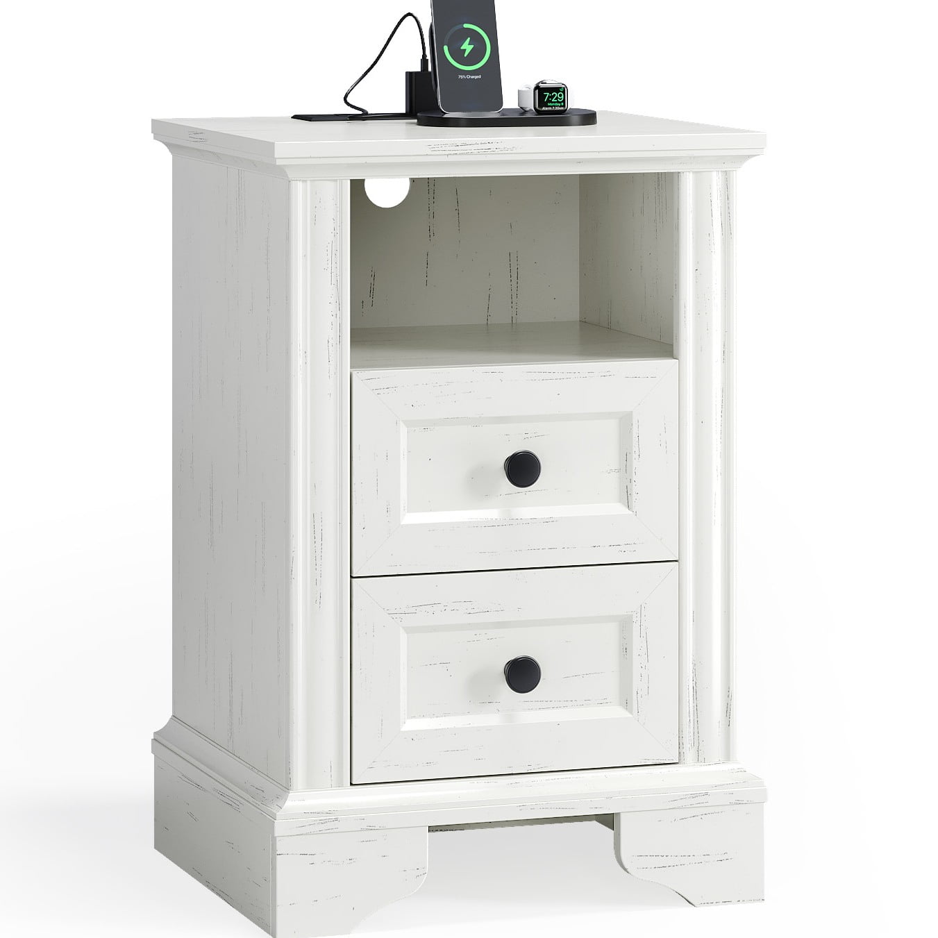 Zimtown 2-Drawer Nightstand, Side Table End Table with Charing Station, White