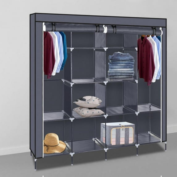 Zimtown 2 Hanging Clothes Rack Organizer Closet Armoire Durable Storage Wardrobe Gray