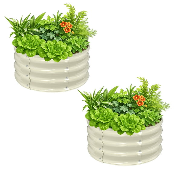 Zimtown 2-Pack 2ft Metal Garden Bed - Heavy Duty Steel Landscape Border, White