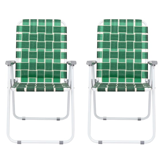 Zimtown 2 Pack Lawn Chair Set Patio Folding Web Outdoor Portable Camping Chair(Dark Green)