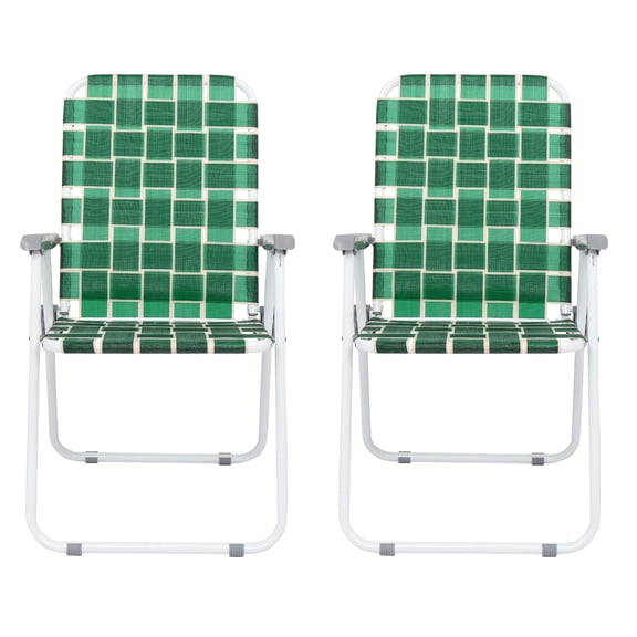 Zimtown 2 Pack Lawn Chair Set Patio Folding Web Outdoor Portable Camping Chair(Dark Green)