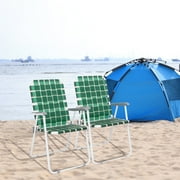 Zimtown 2 Pack  Lawn Chair Set Patio Folding Web Outdoor Portable Camping Chair(Dark Green)