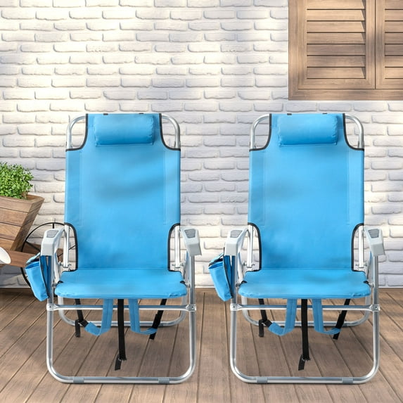 Zimtown 2 Pcs Folding Portable Chair Beach Chair Blue Camping Solid Construction