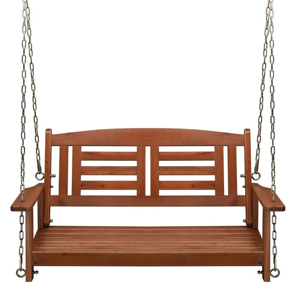 Zimtown 2 Person Fir Wood Porch Swing with Chain - Reddish Brown Double Firwood