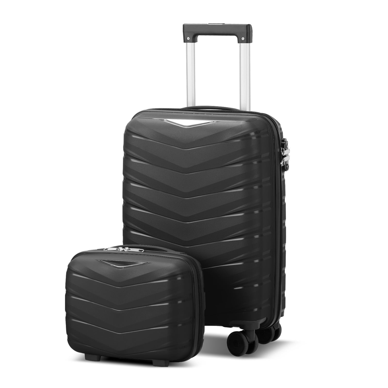 Zimtown 2 Piece Carry-on Luggage Set, PP Hard Shell Suitcase 14" 20" Luggage Sets Double Wheels with TSA Lock, Black