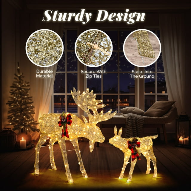 Zimtown 2-Piece Lighted Christmas Reindeer Set Christmas Moose Outdoor ...