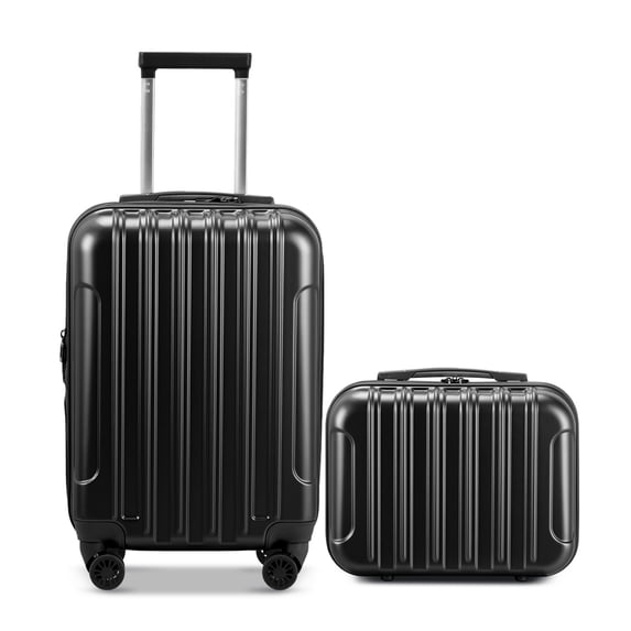 Zimtown 2 Piece Luggage Set, 20" Carry-On Expandble ABS+PC Luggage Hardside Lightweight Suitcase, 14" Mini Cosmetic Cases, Black