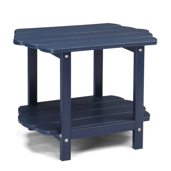 Zimtown 2-Tier HDPE Outdoor Side Table, 24in Round Patio Table, Weather Resistant, Navy Blue