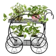 Zimtown 2-Tier Metal Flower Cart Plant Stand Display Rack, Great for Indoor/Outdoor