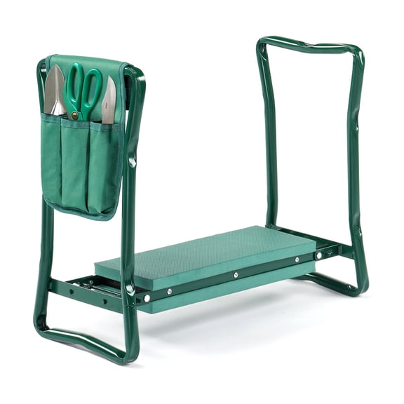 Zimtown 2-in-1 Foldable Garden Kneeler and Seat, 24 Inch Portable Gardening Stool with Tool Pouch & Thick Pad, Green