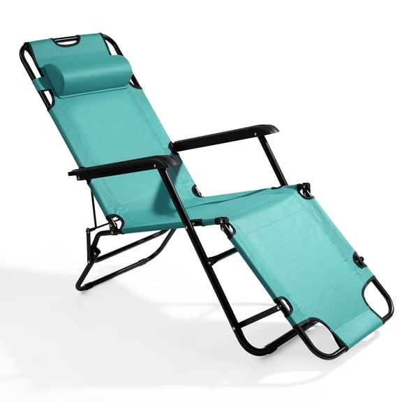 Zimtown 2-in-1 Folding Chaise Lounge Chair, Adjustable Foldable Tanning Chair with Pillow, Recliner Chair for Indoor Outdoor, Mint Green