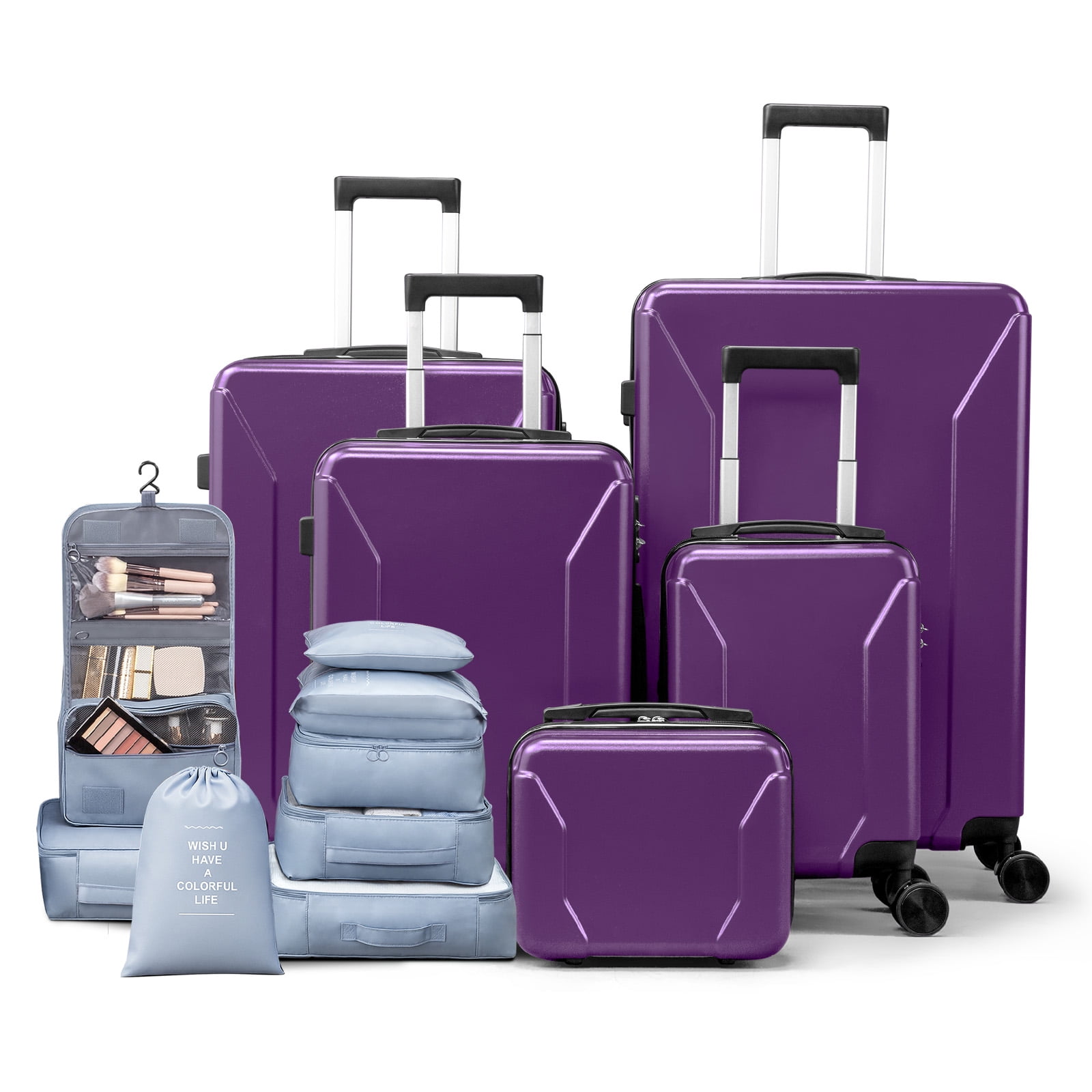 Zimtown 5-Piece Luggage Set with 8 Packing Cubes, Hard Shell Suitcase Set with Spinner Wheels Built-in TSA Lock, Purple