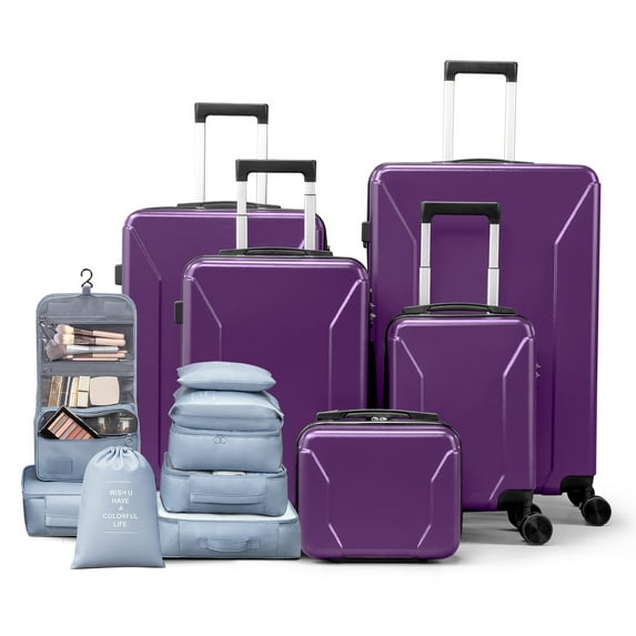 Zimtown 5-Piece Luggage Set with 8 Packing Cubes, Hard Shell Suitcase Set with Spinner Wheels Built-in TSA Lock, Purple