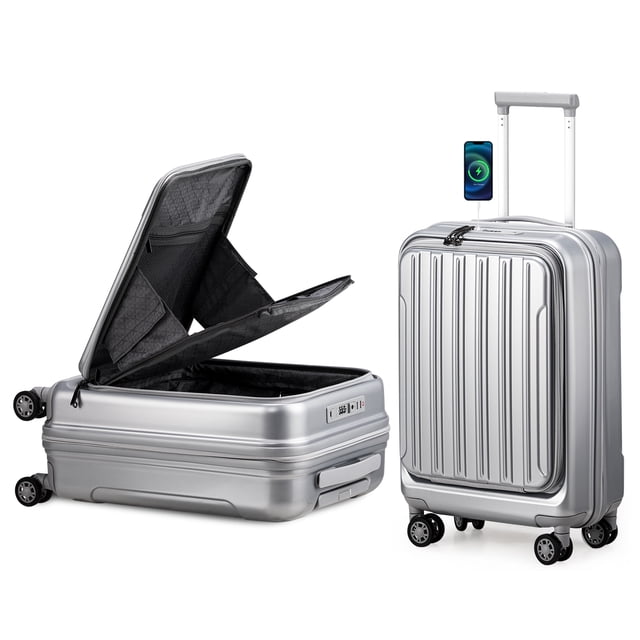 Zimtown 20-Inch Expandble Luggage with USB Port, Carry On ABS+PC Hardside Suitcase with Front Pocket, Spinner Wheels & Built-in TSA Lock, Gray
